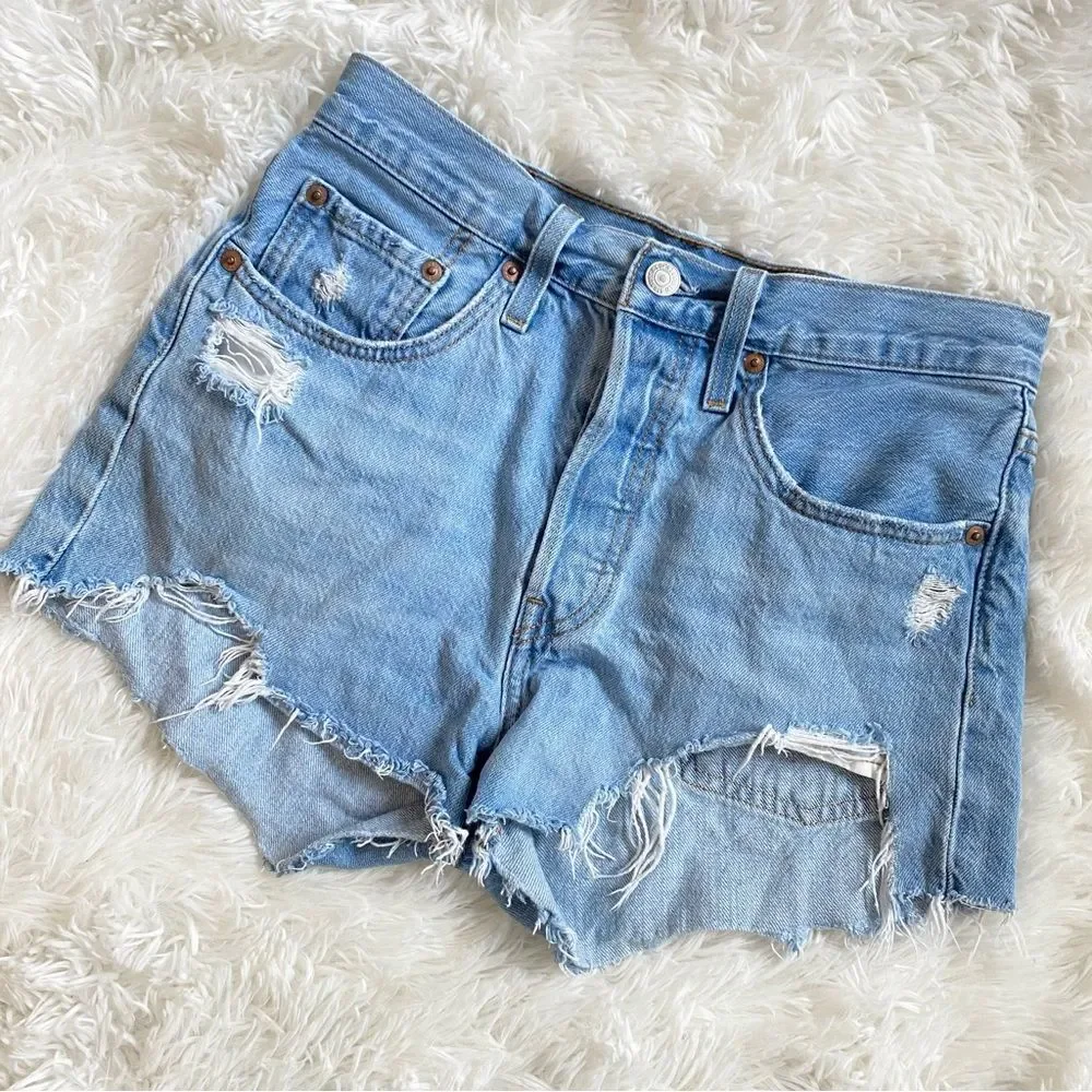 Levi's High Rise Distressed Denim Shorts